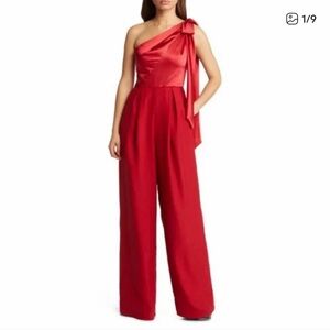 Amsale One-Shoulder Red Jumpsuit